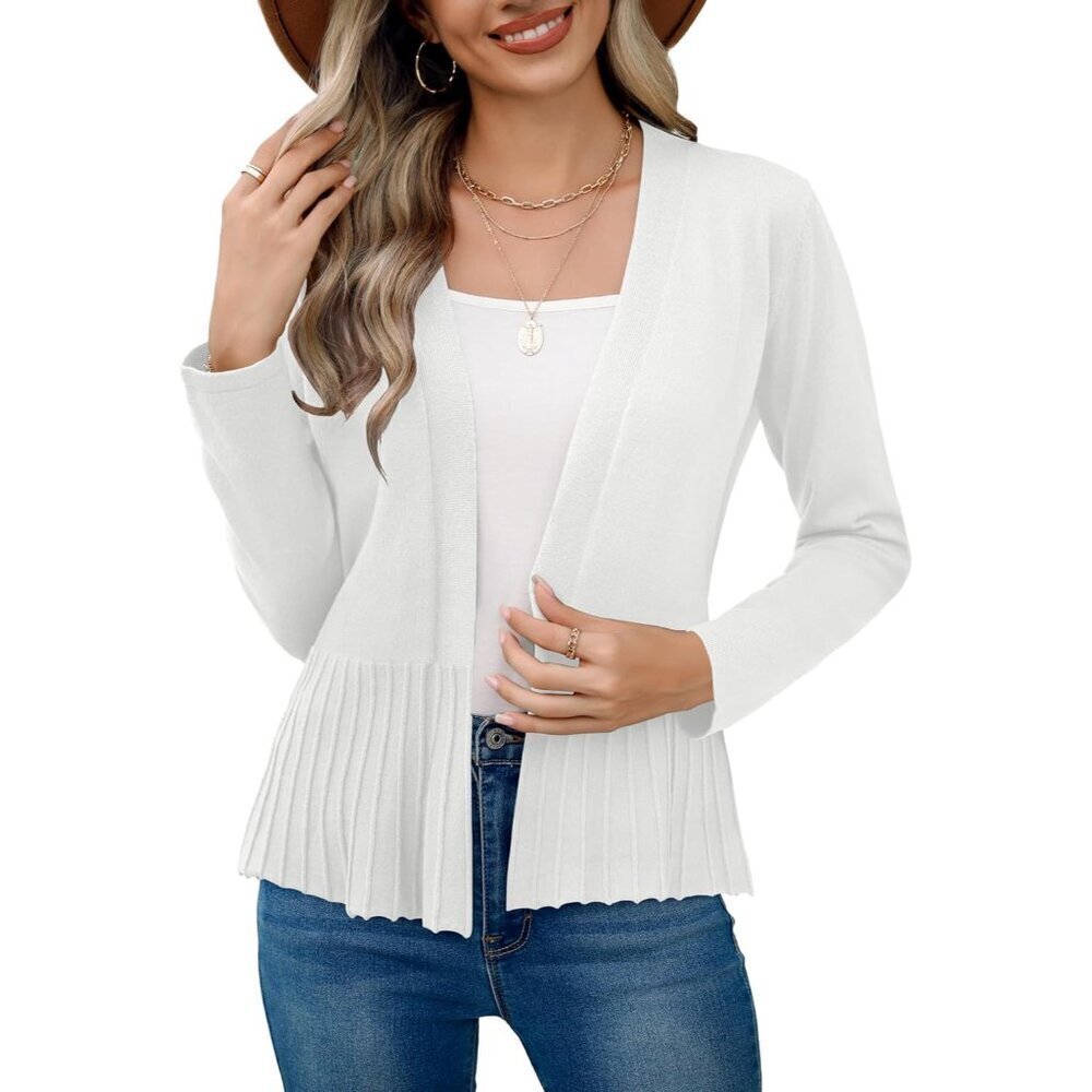 Women's Lightweight Cropped Cardigan Long Sleeve Open Front Knit Sweater